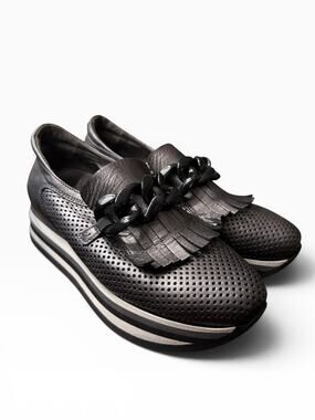Softwaves Platform Loafers Fringe Chain Perforated Leather Comfort Shoes EU39